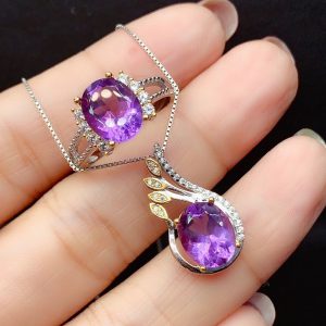 Stunning Simulation Amethyst Color Separation Gemstone Open Ring Necklace