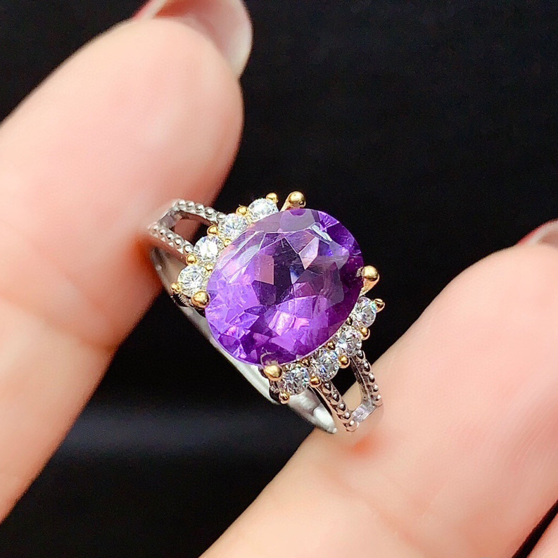 Stunning Simulation Amethyst Color Separation Gemstone Open Ring Necklace - Image 4
