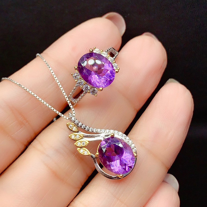 Stunning Simulation Amethyst Color Separation Gemstone Open Ring Necklace - Image 6