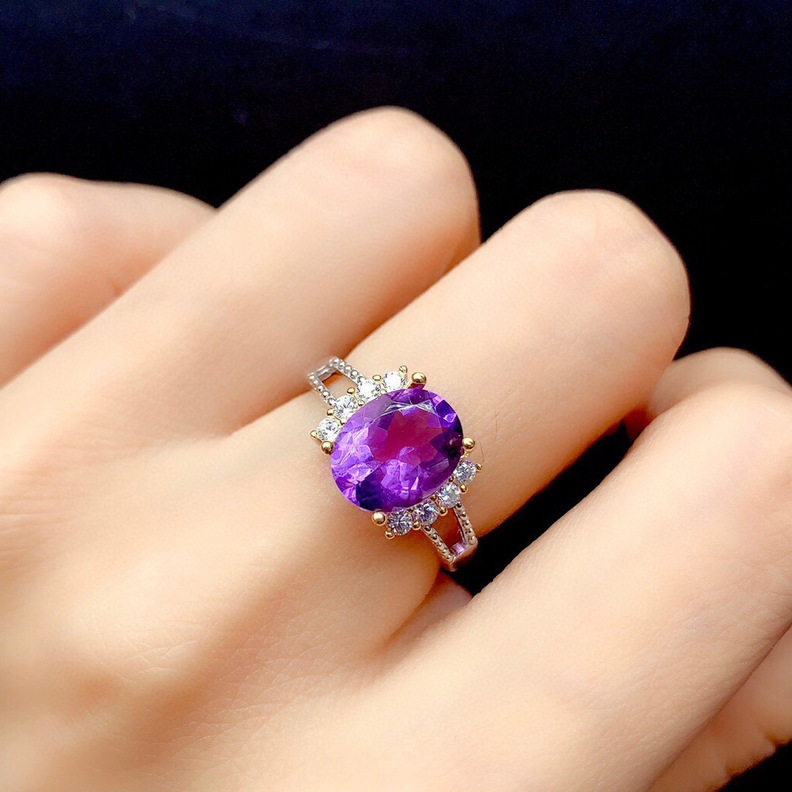 Stunning Simulation Amethyst Color Separation Gemstone Open Ring Necklace - Image 9