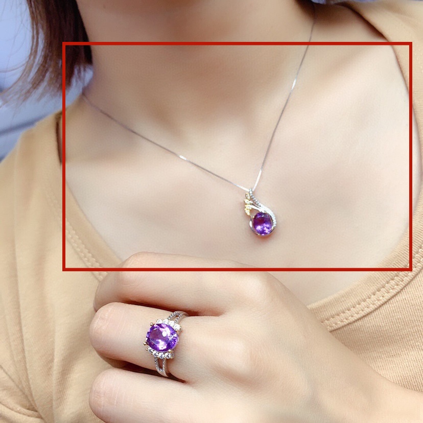 Stunning Simulation Amethyst Color Separation Gemstone Open Ring Necklace - Image 10