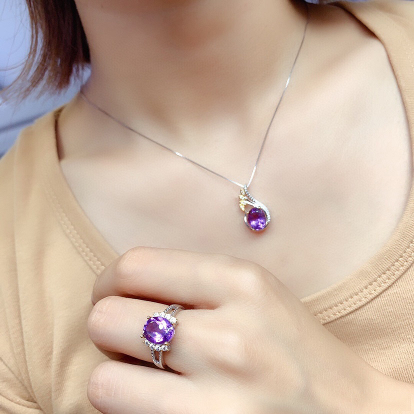 Stunning Simulation Amethyst Color Separation Gemstone Open Ring Necklace - Image 11