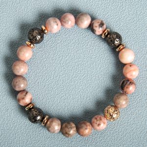 Trendy Haematite Spacer Natural Stone Powder Zebra Beaded Bracelet
