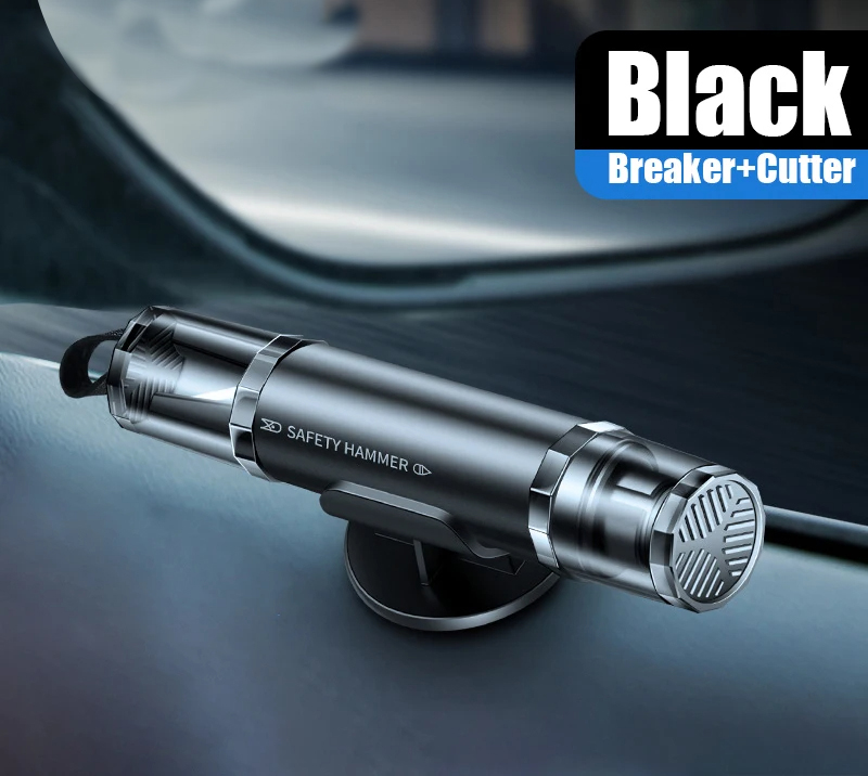 2-in-1 Car Safety Hammer: High Hardness Tungsten Steel Window Glass Breaker & Seat Belt Cutter Emergency Rescue Tool with Base - Image 4