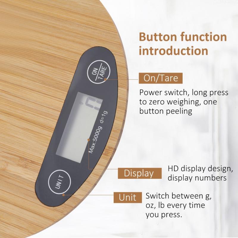Bamboo Panel Electronic Kitchen Scale - Large Round Baking Scale for Accurate Gram Weighing - Image 4