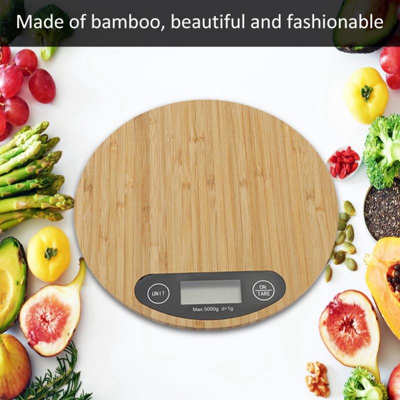 Bamboo Panel Electronic Kitchen Scale - Large Round Baking Scale for Accurate Gram Weighing - Image 5