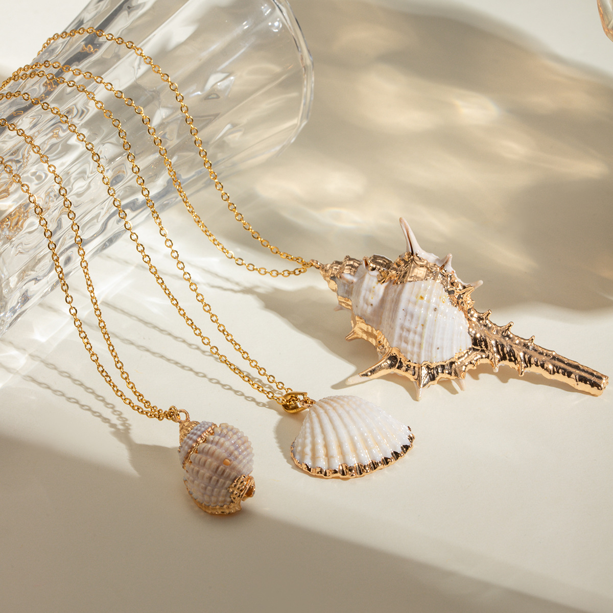 18K Gold Stainless Steel Delicate Chain Conch Pendant Necklace - Image 2