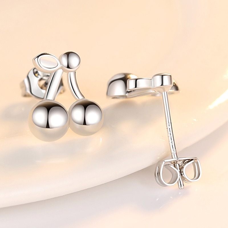 Shengli S925 Silver Stud Earrings - Fresh Korean Style Sweet Diamond Cherry Design - Image 2