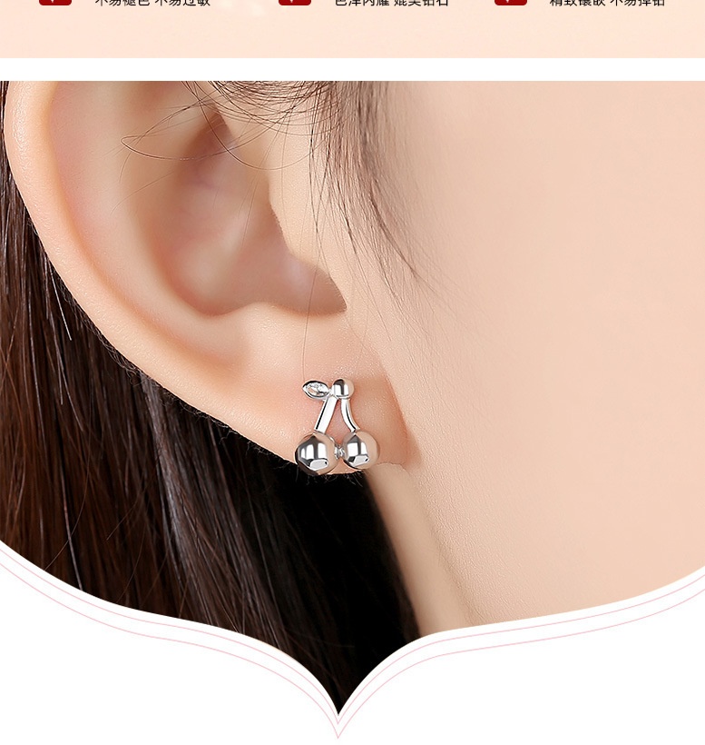 Shengli S925 Silver Stud Earrings - Fresh Korean Style Sweet Diamond Cherry Design - Image 6