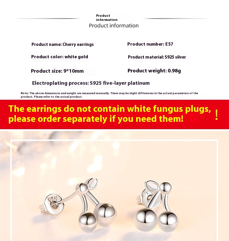 Shengli S925 Silver Stud Earrings - Fresh Korean Style Sweet Diamond Cherry Design - Image 7
