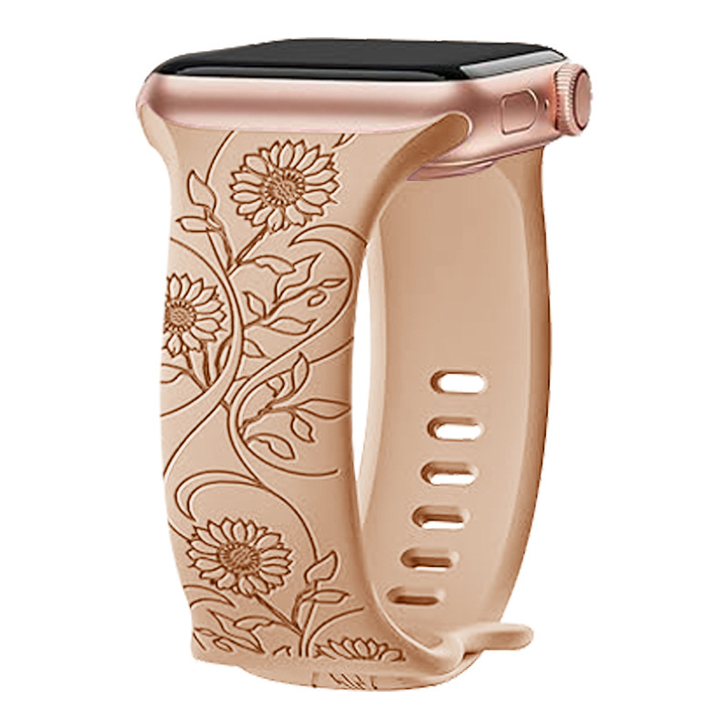 Laser Carved Embossed Brocade Sunflower Silicone Watch Strap - Durable & Stylish - Image 6