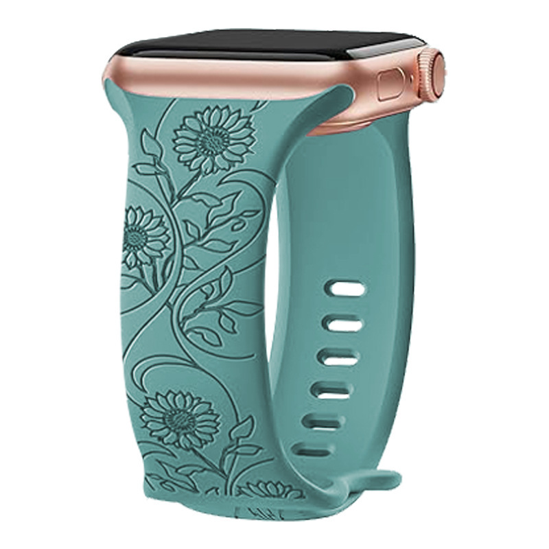 Laser Carved Embossed Brocade Sunflower Silicone Watch Strap - Durable & Stylish - Image 10