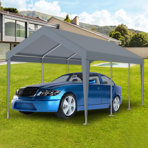 10x20ft Waterproof Carport Replacement Canopy Cover, UV Protected Tarp with 72 Elastic Buckles for Garage Shelter - Frame Not Included, Grey