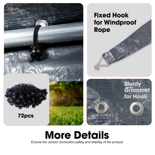10x20ft Waterproof Carport Replacement Canopy Cover, UV Protected Tarp with 72 Elastic Buckles for Garage Shelter - Frame Not Included, Grey - Image 5
