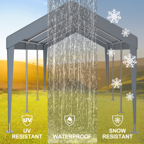 10x20ft Waterproof Carport Replacement Canopy Cover, UV Protected Tarp with 72 Elastic Buckles for Garage Shelter - Frame Not Included, Grey - Image 6