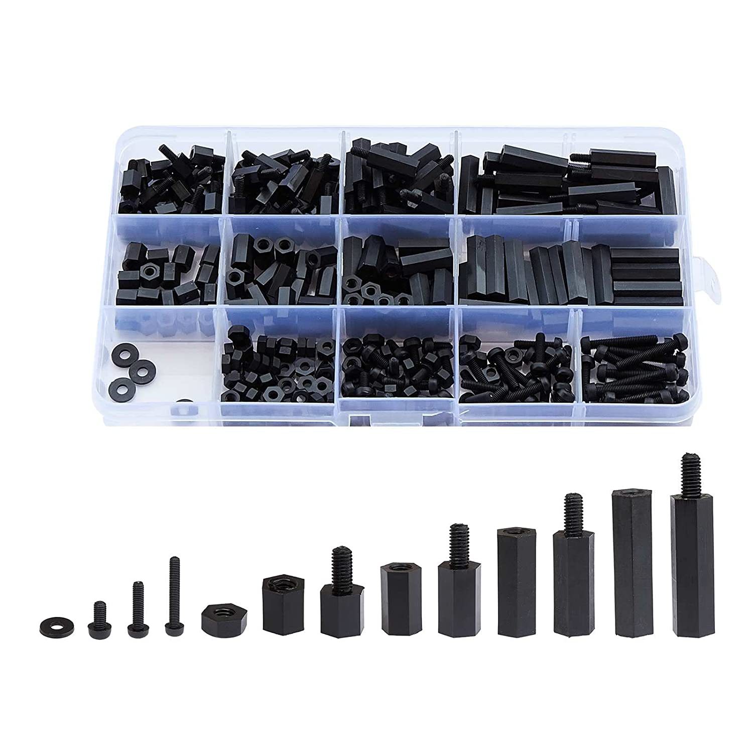 Black M3 Plastic Nylon Screw Nut Hex Isolation Column Gasket Set