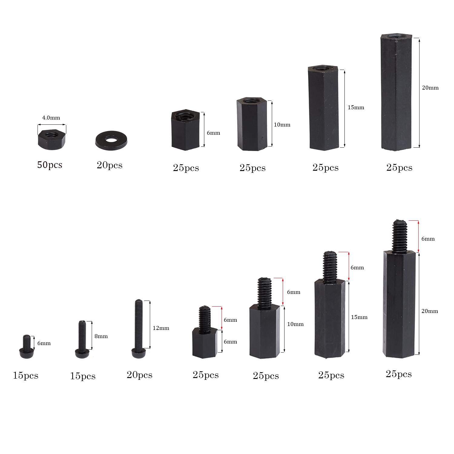 Black M3 Plastic Nylon Screw Nut Hex Isolation Column Gasket Set - Image 2