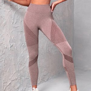 High Waist Seamless Yoga Pants for Women - Solid Color Dot & Striped Print Butt Lifting Leggings for Fitness, Running, and Gym Workouts