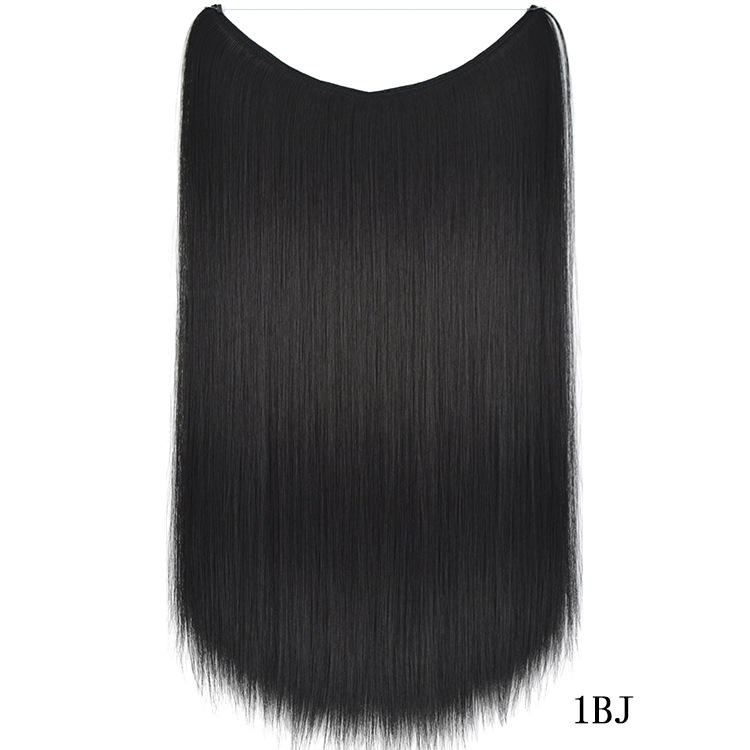 22 Inch Invisible Wire Hair Extensions - No Clips, Secret Fish Line Hairpieces, Silky Straight Synthetic Hair