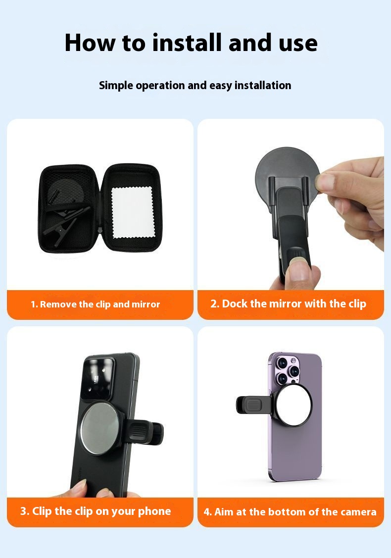 Mobile Phone Rear Camera Self-Timer Clip with Auxiliary Mirror for Self-Shooting - Image 3