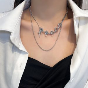 Sweet Cool Hot Girl Light Luxury Transparent Round Beads Asterism Necklace with Stitching Design