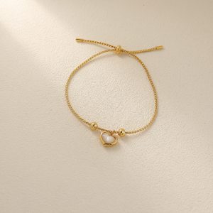 Shell White Fritillary Peach Heart Love Bracelet – Adjustable Pullable Bead Jewelry