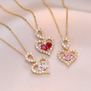 Stunning Luxury Rhinestone Crystal Heart Pendant Necklaces for Women's Party Jewelry Gifts - Fashionable Accessories