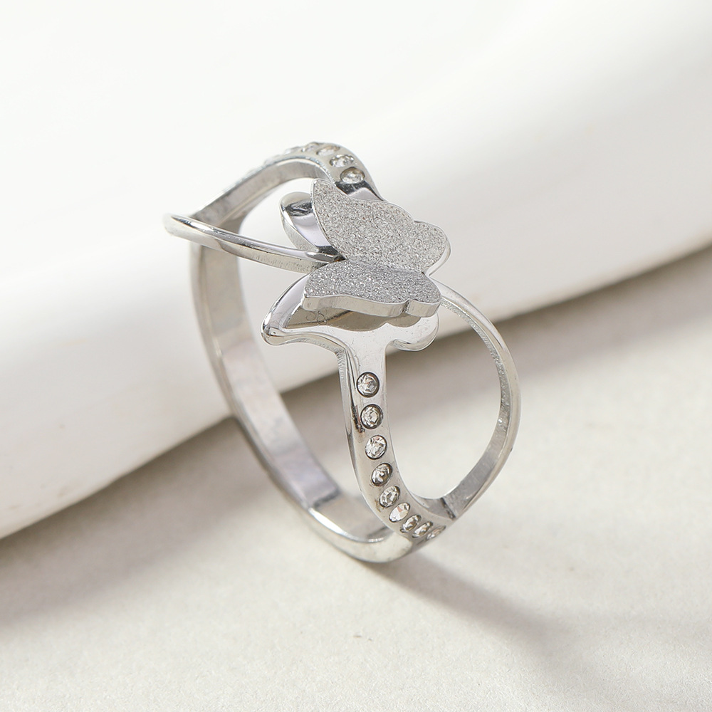 Double-Layer Frosted Cross Titanium Steel Ring for Women - Image 3