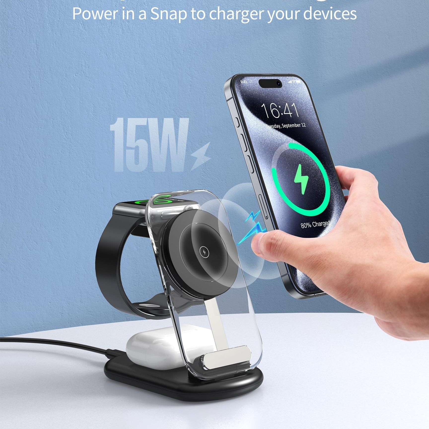 Sleek Transparent Folding Magnetic 3-in-1 Wireless Charger for Ultimate Convenience