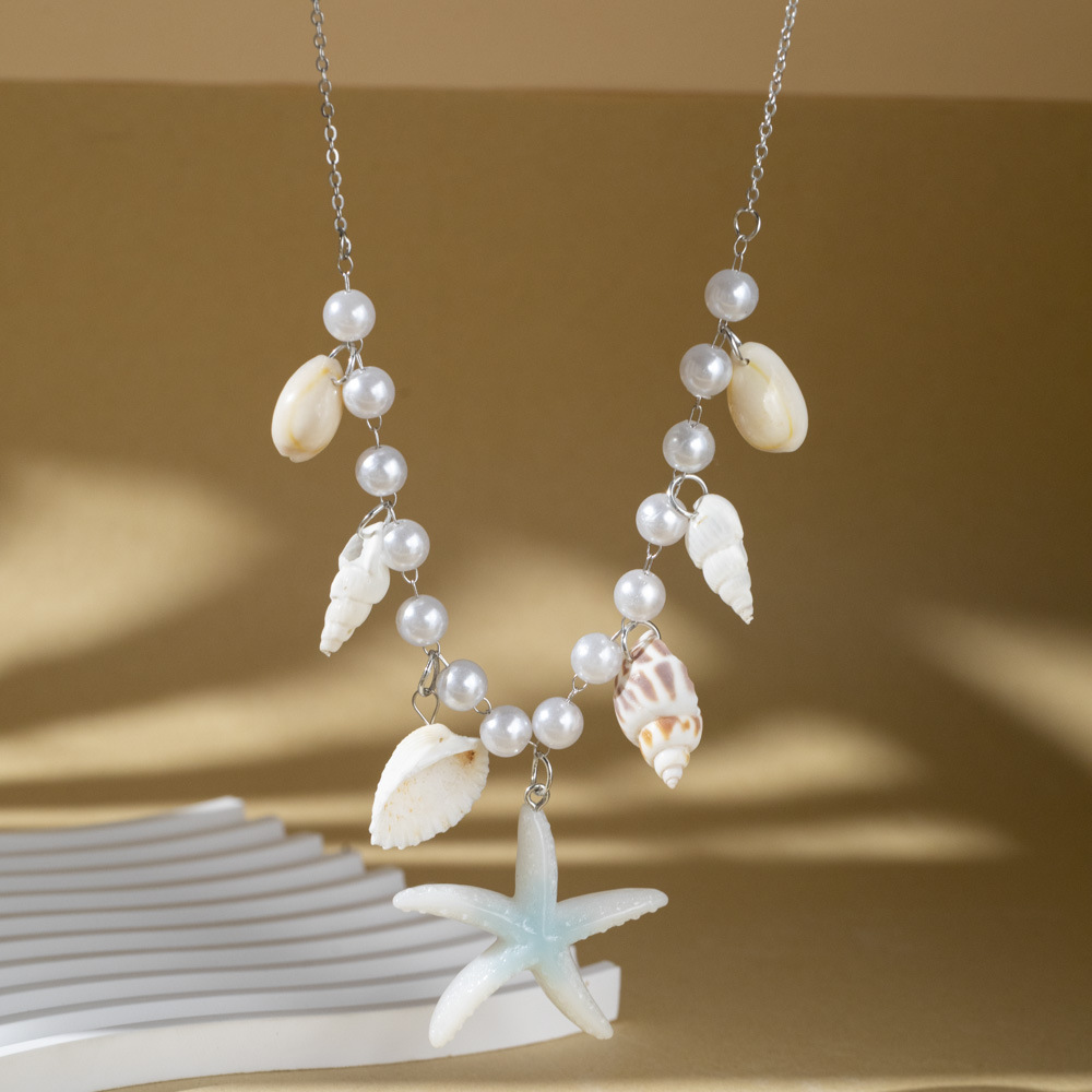Stylish Pearl Conch Starfish Necklace - Trendy Shell Clavicle Chain - Image 3