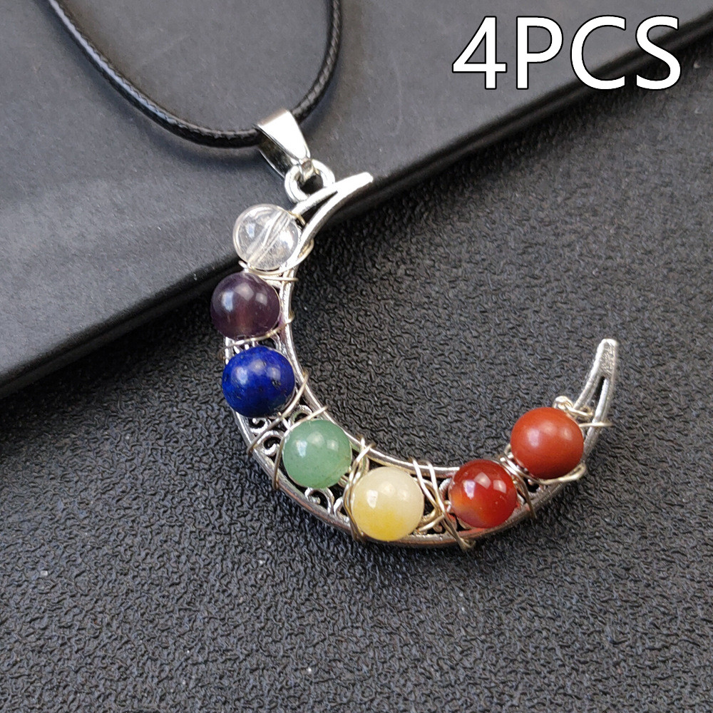 Seven Chakras Moon Pentagram Necklace with Crystal Stone - Spiritual Jewelry - Image 3