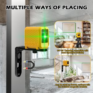 Rechargeable Laser Level Tool with Lithium Battery - Self-Leveling Green Cross Line Laser for Picture Hanging, Tiling & Home Renovation, Includes Magnetic L-Bracket & Carry Pouch