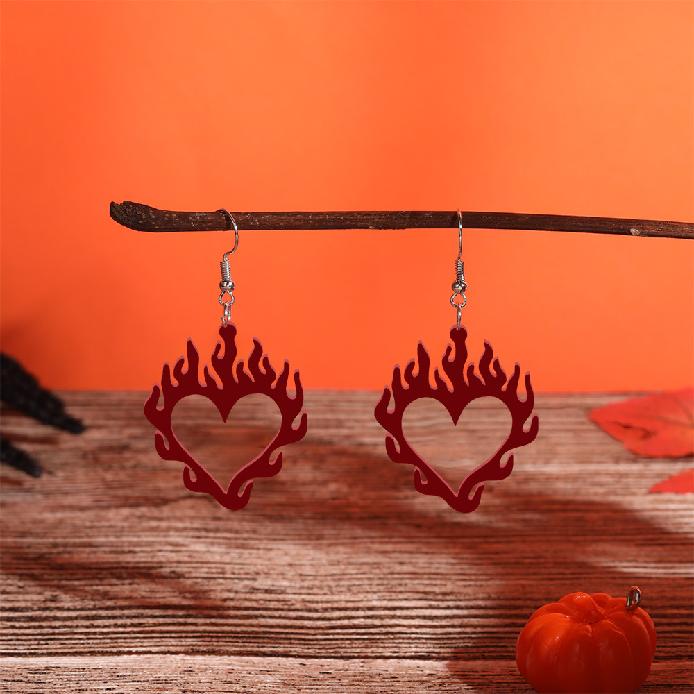 Eco-Friendly Acrylic Halloween Earrings in Red Heart Design - Image 3