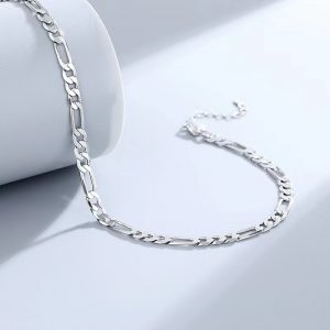 S925 Sterling Silver Figaro Anklet Bracelet for Hip Hop Child and Mother