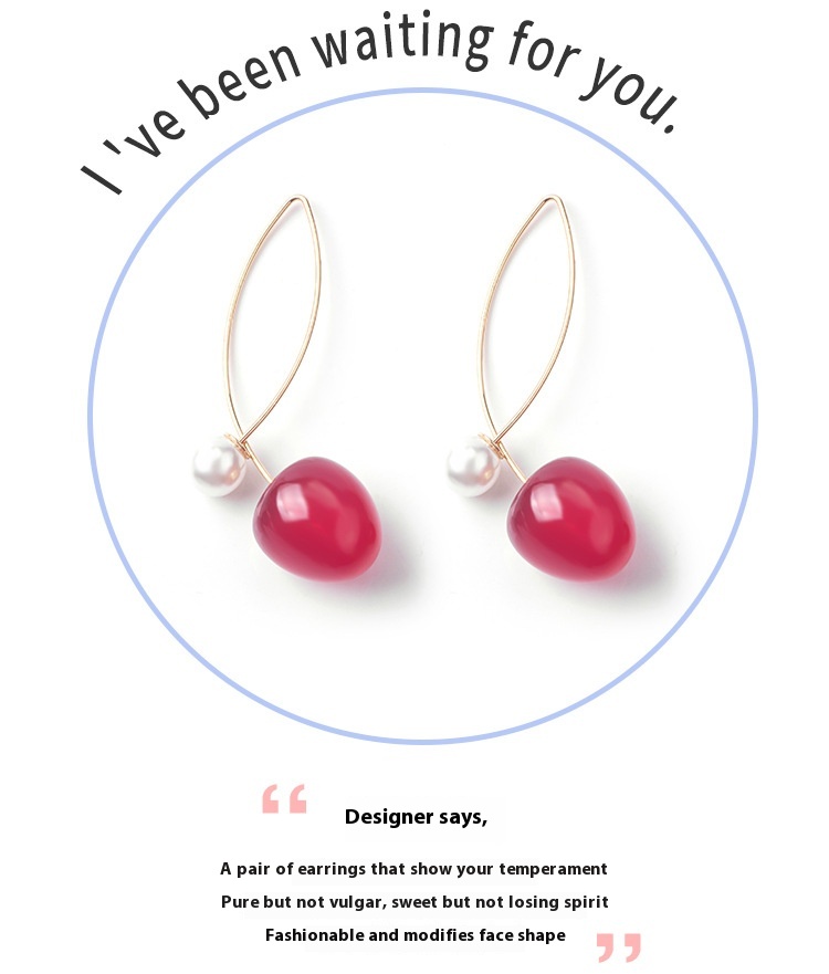 Stunning Artificial Red Gradient Cherry Pearl Earrings for a Chic Look - Image 6