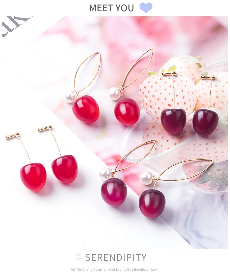 Stunning Artificial Red Gradient Cherry Pearl Earrings for a Chic Look - Image 7