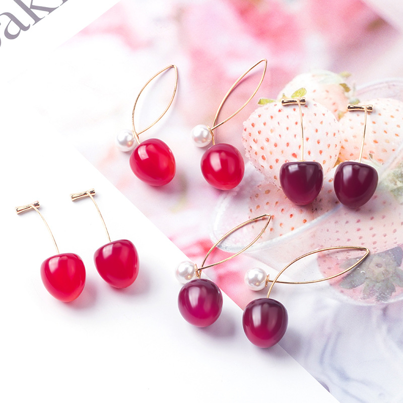 Stunning Artificial Red Gradient Cherry Pearl Earrings for a Chic Look - Image 8