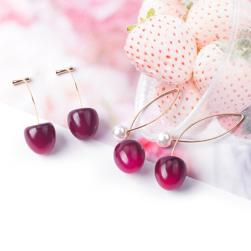 Stunning Artificial Red Gradient Cherry Pearl Earrings for a Chic Look - Image 9