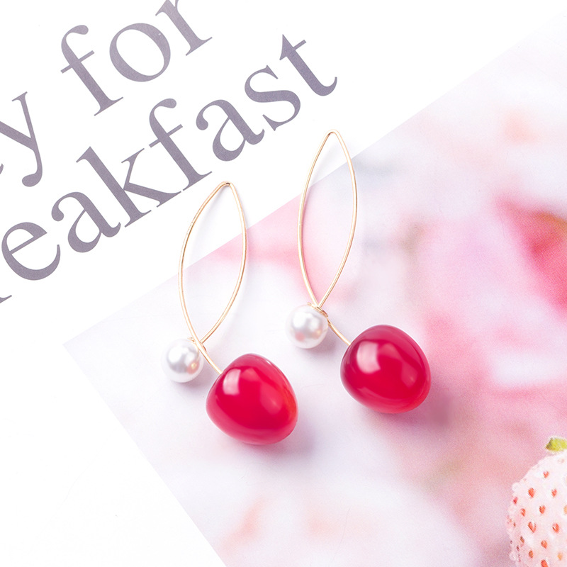 Stunning Artificial Red Gradient Cherry Pearl Earrings for a Chic Look - Image 10