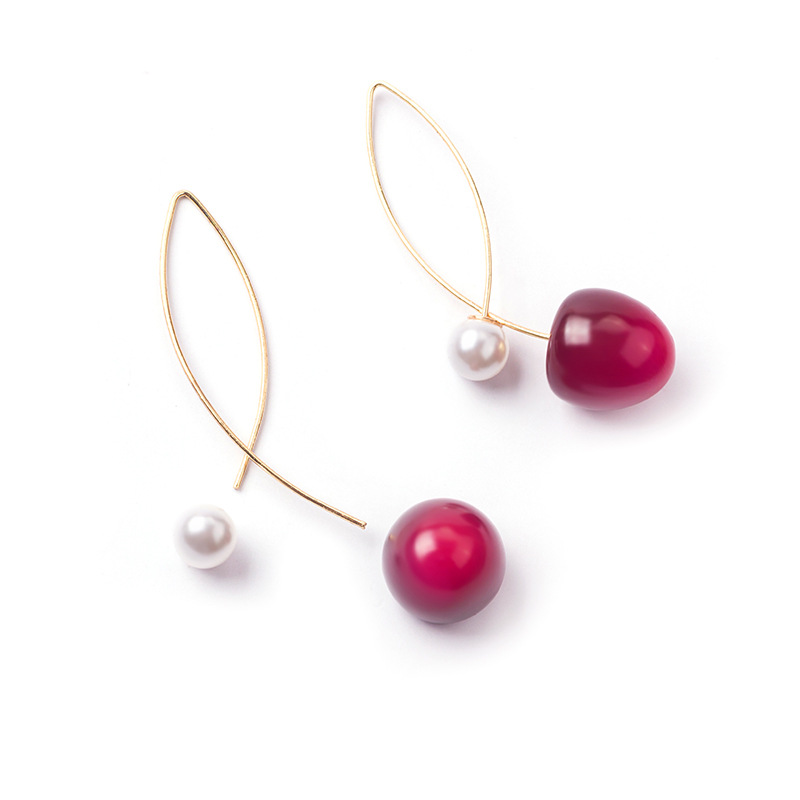 Stunning Artificial Red Gradient Cherry Pearl Earrings for a Chic Look - Image 11