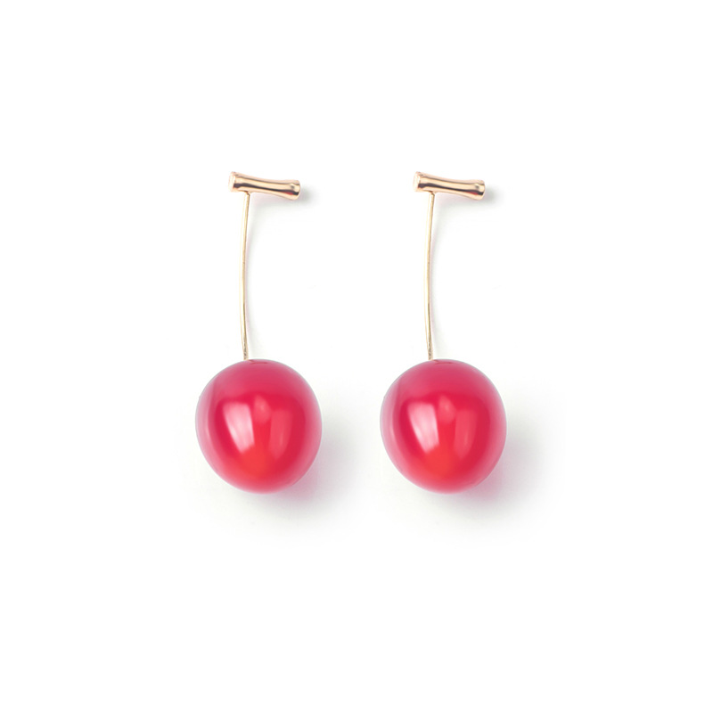 Stunning Artificial Red Gradient Cherry Pearl Earrings for a Chic Look - Image 12