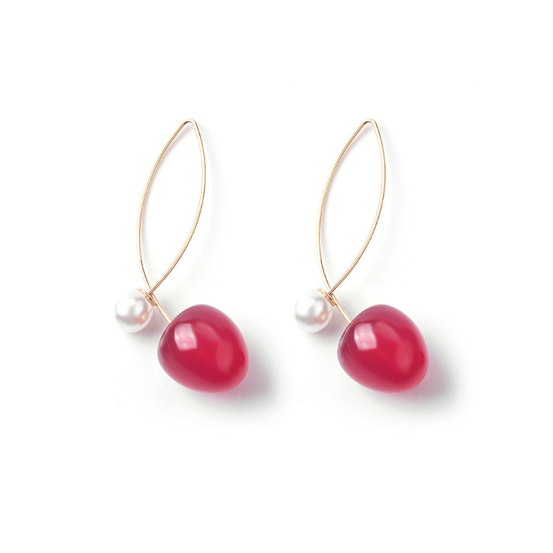 Stunning Artificial Red Gradient Cherry Pearl Earrings for a Chic Look - Image 13