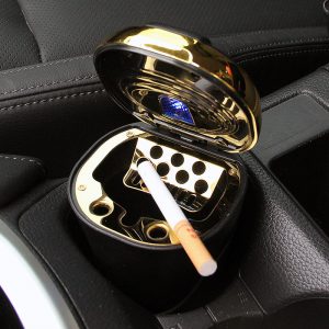 Smokeless Push-Pull Lighter Accessories: Detachable USB Rechargeable Car Ashtray - Portable, Smell Proof with Lid & LED Blue Light