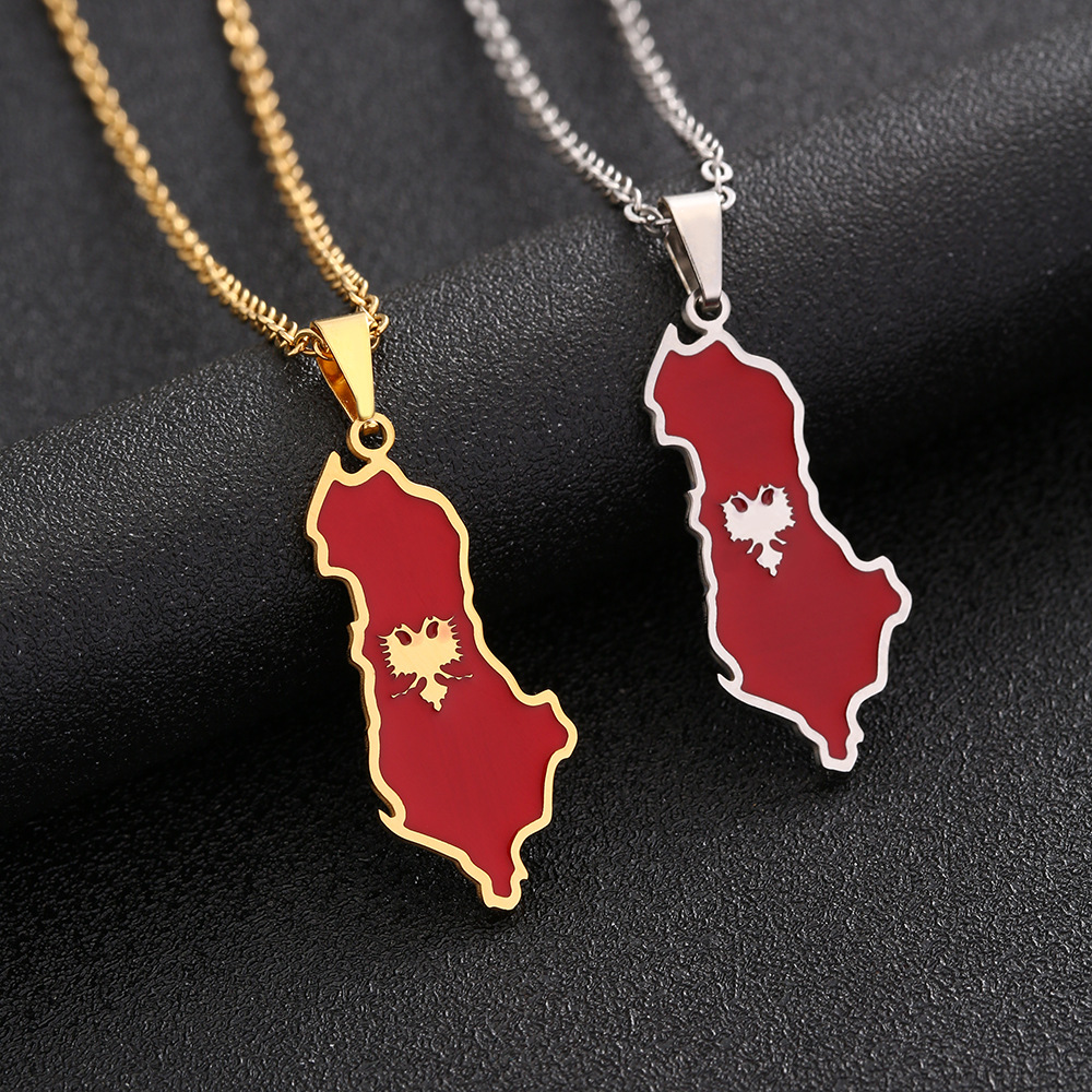 Men's Albania Map Stainless Steel Necklace - Unique Design Sense Jewelry