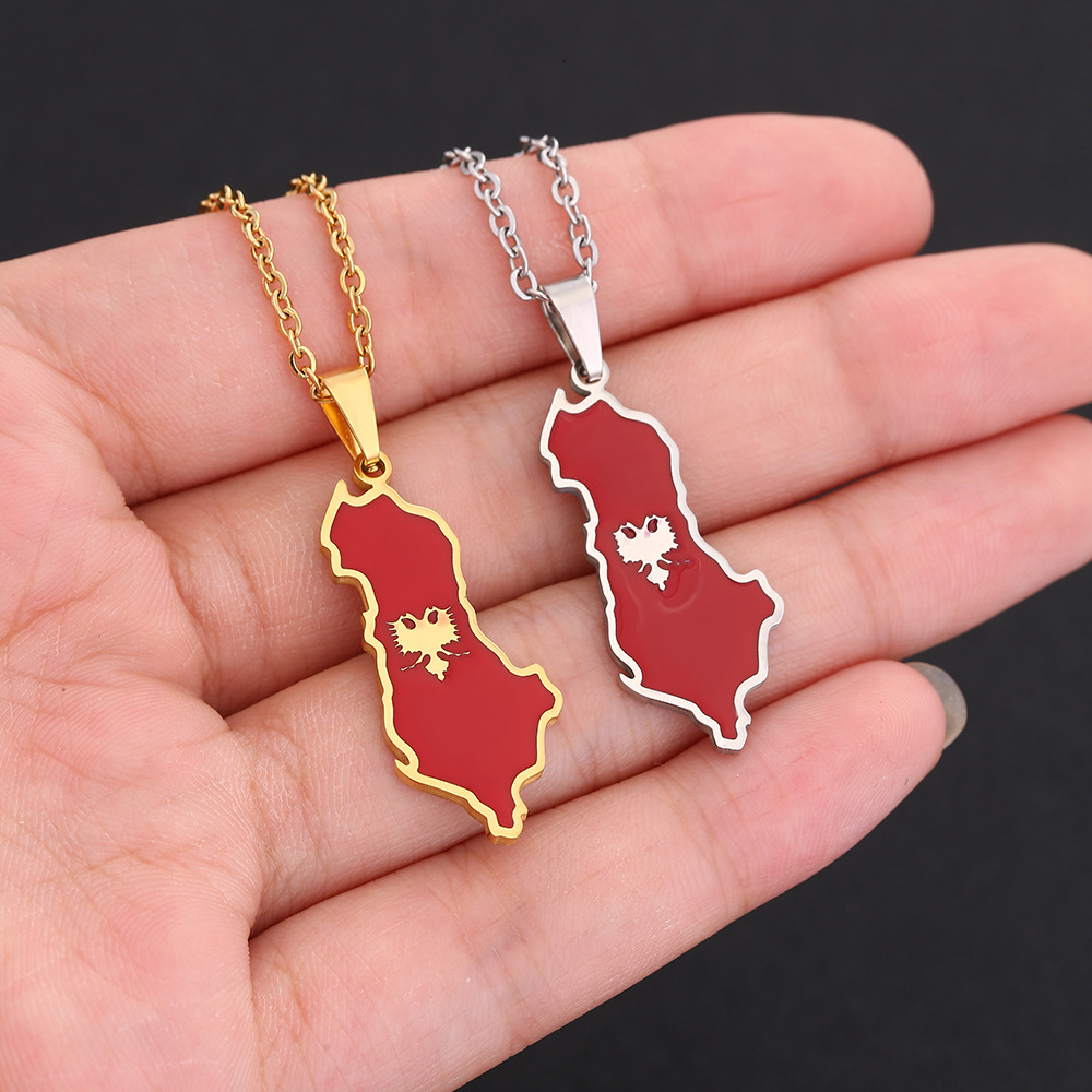 Men's Albania Map Stainless Steel Necklace - Unique Design Sense Jewelry - Image 2