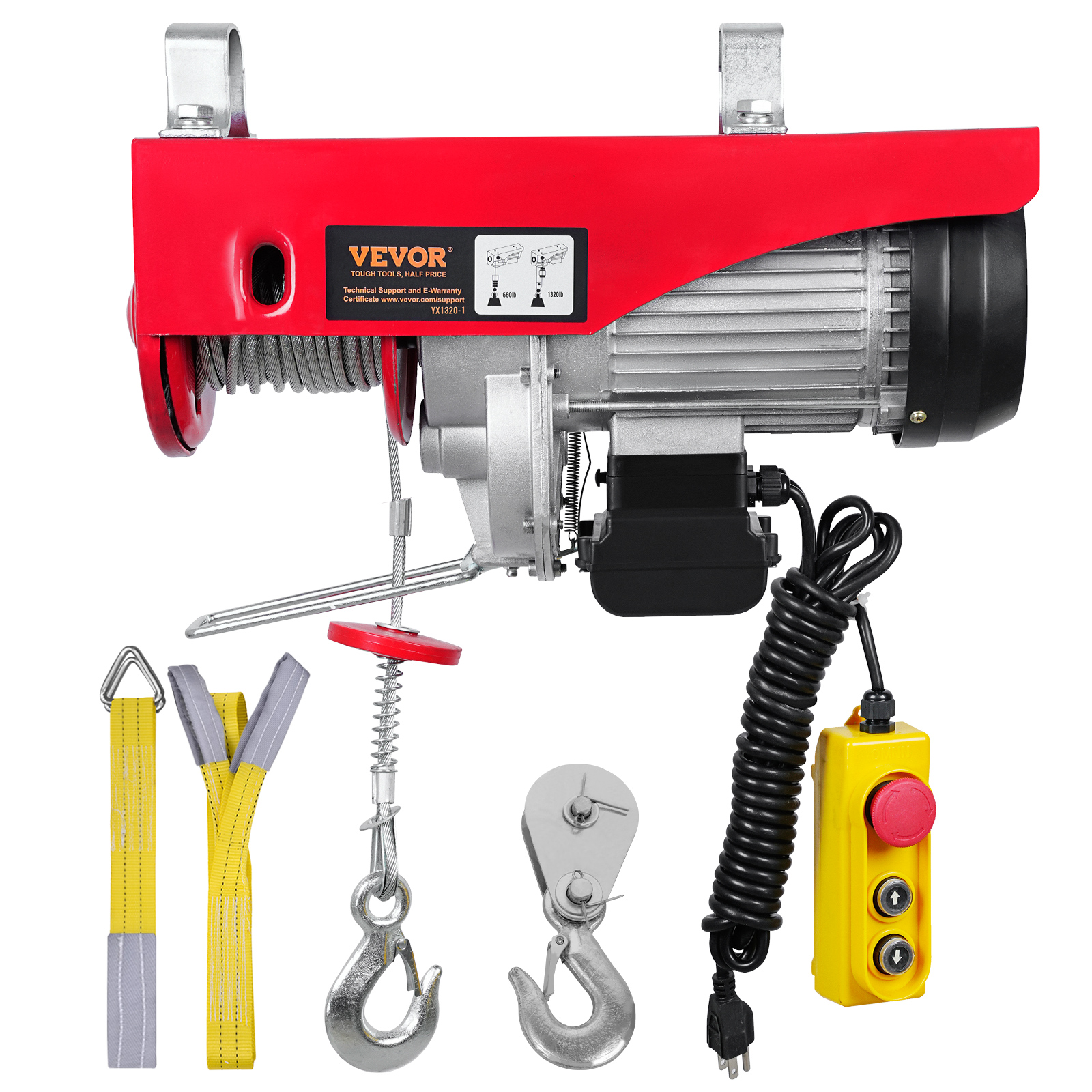 VEVOR Electric Hoist - 1320 Lbs Capacity, 1150W 110V Steel Wire Winch with 14ft Remote, 40ft Lifting Height & Pure Copper Motor for Garage, Warehouse, Factory Use