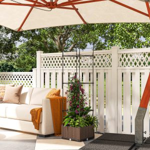Elevated Garden Bed with Trellis - Self-Watering Outdoor Planter Box in Brown with Drainage