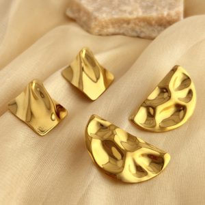 Bold 18K Gold Stainless Steel Concave-Convex Earrings for Women