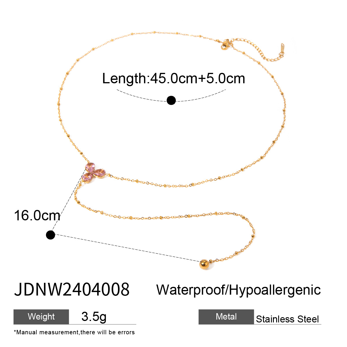 Stunning 18K Gold Stainless Steel Diamond Inlaid Tassel Necklace - Image 2