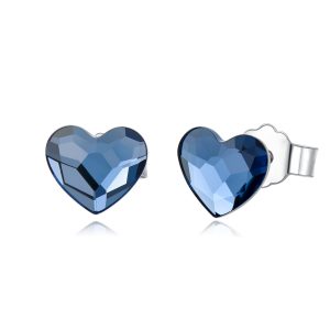 Sterling Silver Tiny Blue Crystal Heart Stud Earrings for Sensitive Ears